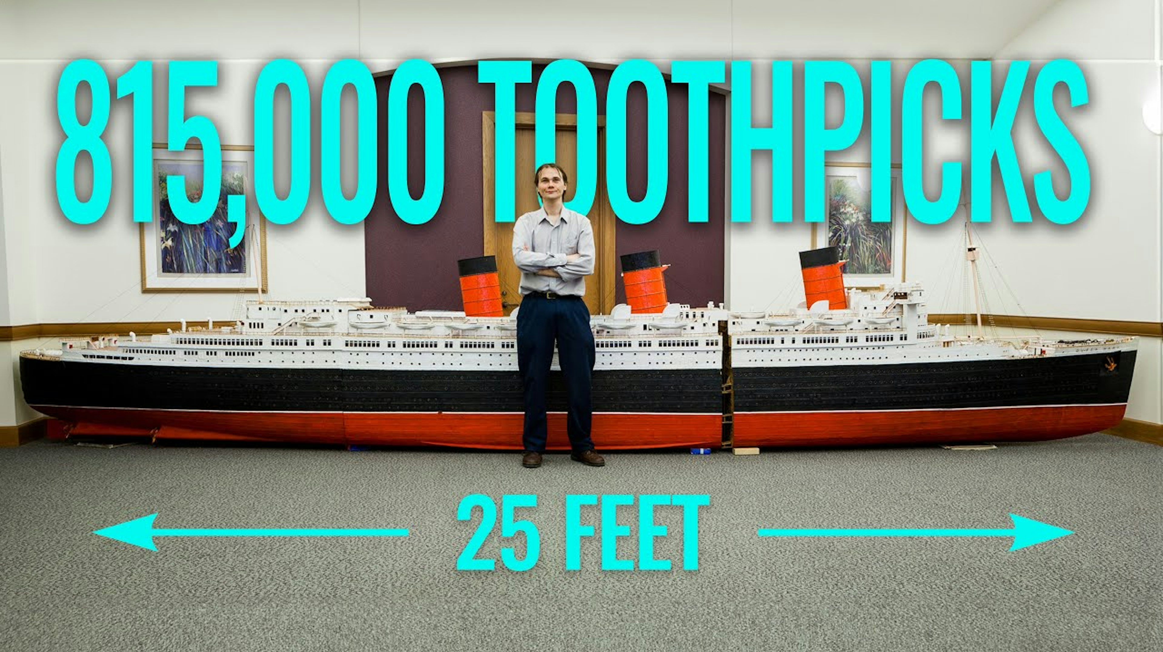 Världens största tandpetsbygge består av 815 000 små cocktailpinnar och föreställer oceanångaren Queen Mary.