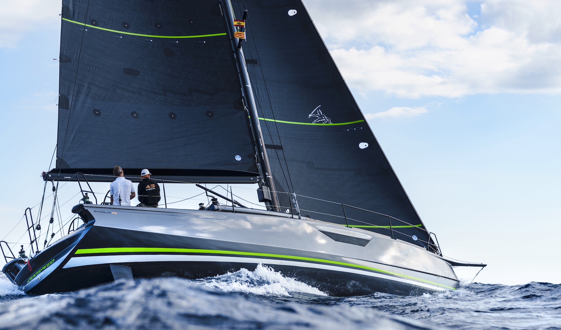 Sailing yacht SHOGUN 43 from Rosattra Batvarv and the Designers Håkan Södergren and Oscar Södergren. Aboard carbon SELDEN Mast and North Sails - Ludovic FRUCHAUD IMACIS photography - Copyright 2023